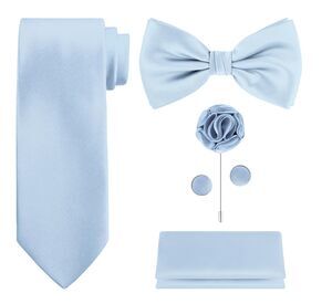 3193 TIE G 5pcs Tie Set in Gift Box : Solid Color Necktie Satin Bow Tie